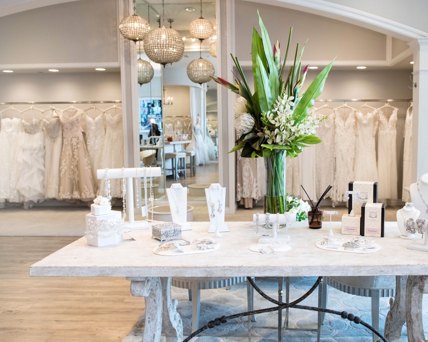 Accessories table at Casablanca Bridal Flagship