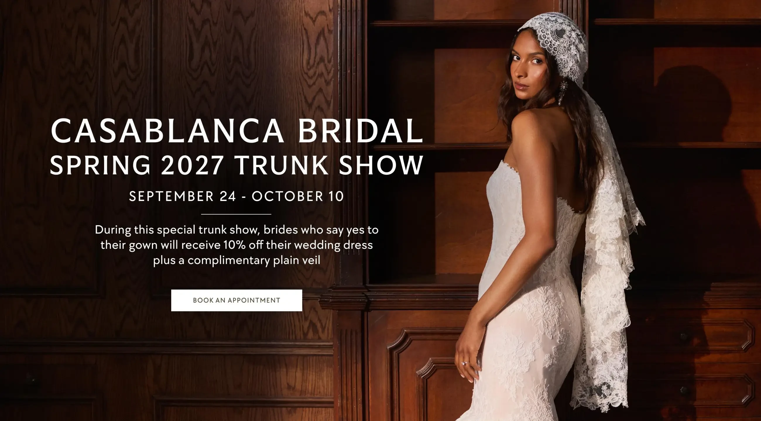 Casablanca Bridal 2027 trunk show banner